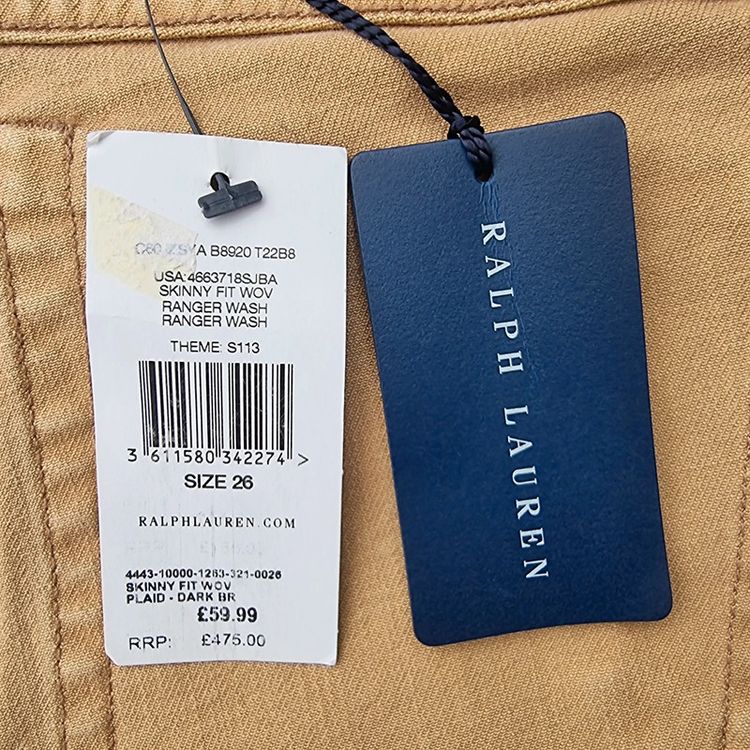 Immagine di BNWT Ralph Lauren Women's Size W26" L30" Beige Skinny Fit Ranger Wash Jeans 6